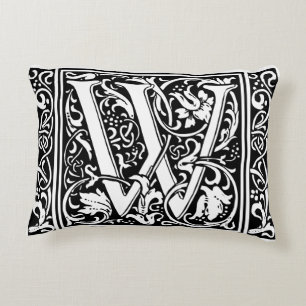 Letter W Medieval Monogram Art Nouveau Accent Pillow