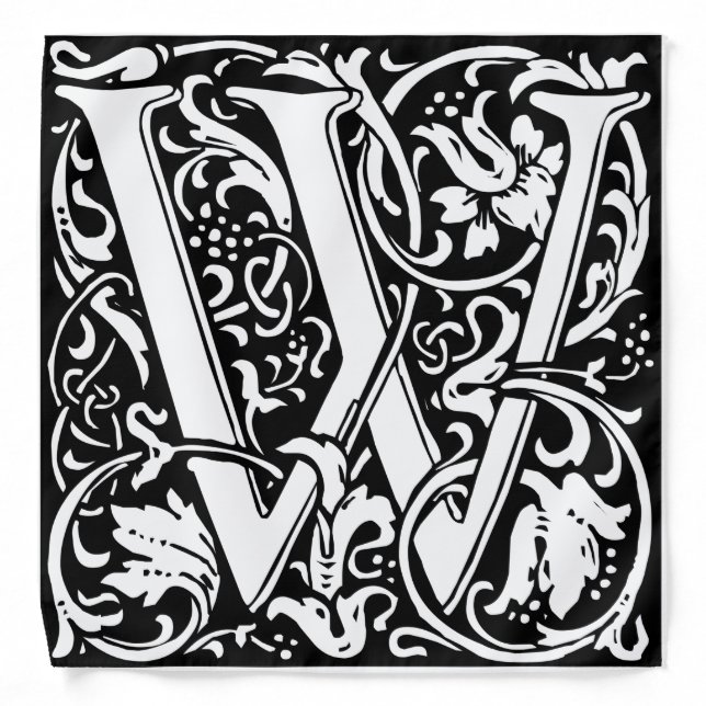 Letter W Medieval Monogram Art Nouveau Bandana (Front)