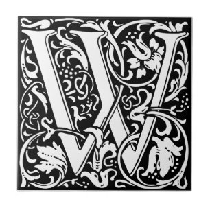 Letter W Medieval Monogram Art Nouveau Ceramic Tile
