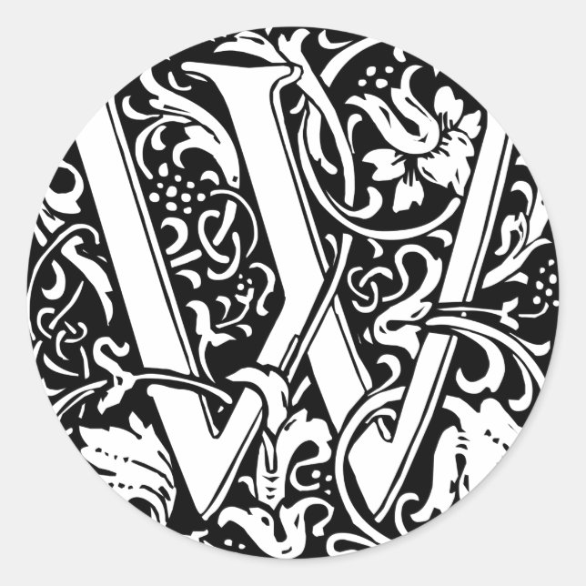Letter W Medieval Monogram Art Nouveau Classic Round Sticker (Front)