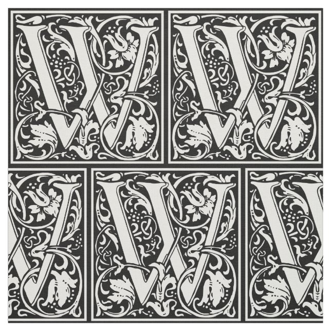 Letter W Medieval Monogram Art Nouveau Fabric (Swatch)