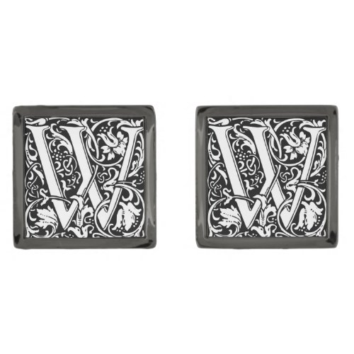 Letter W Medieval Monogram Art Nouveau Gunmetal Finish Cufflinks