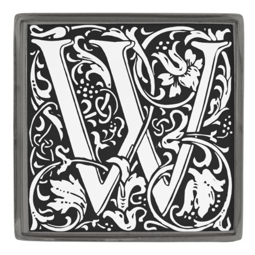 Letter W Medieval Monogram Art Nouveau Gunmetal Finish Lapel Pin