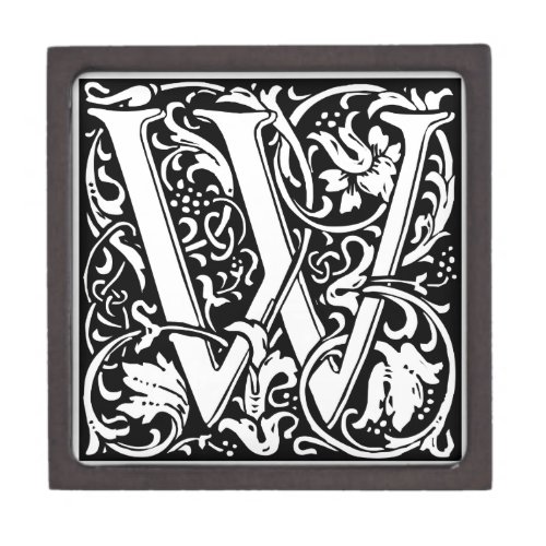 Letter W Medieval Monogram Art Nouveau Keepsake Box
