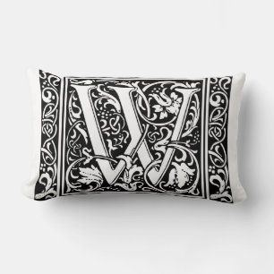 Letter W Medieval Monogram Art Nouveau Lumbar Pillow