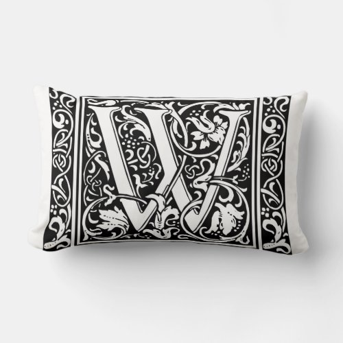 Letter W Medieval Monogram Art Nouveau Lumbar Pillow