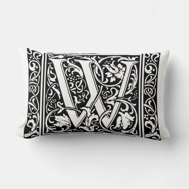 Letter W Medieval Monogram Art Nouveau Lumbar Pillow (Front)