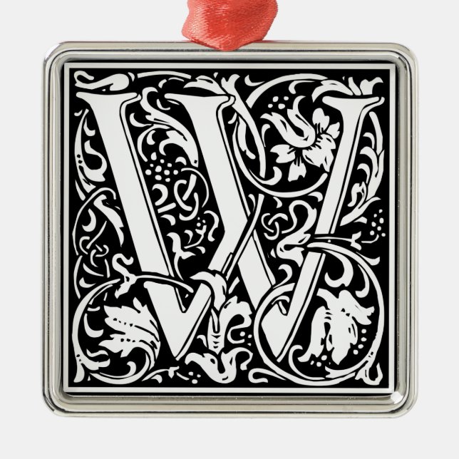 Letter W Medieval Monogram Art Nouveau Metal Ornament (Front)