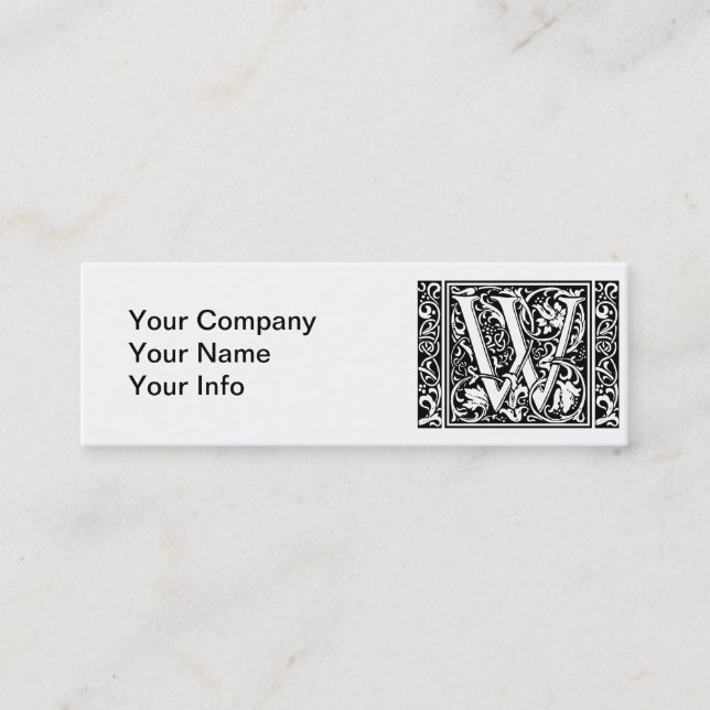 Letter W Medieval Monogram Art Nouveau Mini Business Card (Front)