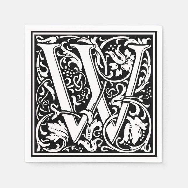 Letter W Medieval Monogram Art Nouveau Napkins (Front)