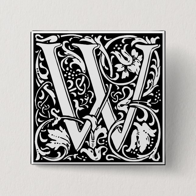 Letter W Medieval Monogram Art Nouveau Pinback Button (Front)
