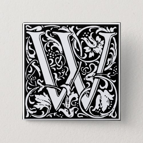 Letter W Medieval Monogram Art Nouveau Pinback Button