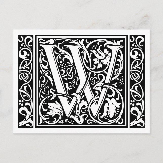 Letter W Medieval Monogram Art Nouveau Postcard (Front)