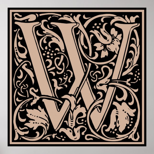 Letter W Medieval Monogram Art Nouveau Poster (Front)