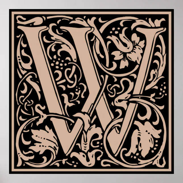 Letter W Medieval Monogram Art Nouveau Poster | Zazzle
