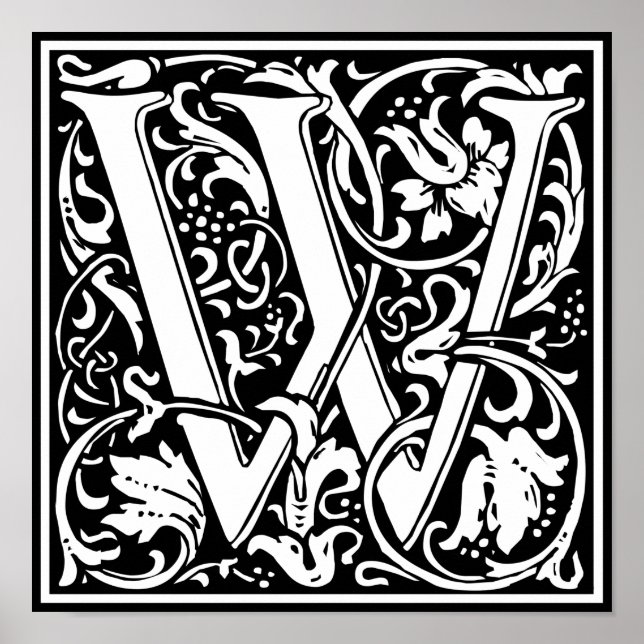 Letter W Medieval Monogram Art Nouveau Poster (Front)