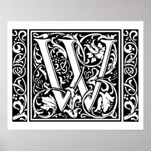 Letter W Medieval Monogram Art Nouveau Poster