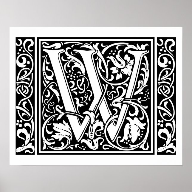 Letter W Medieval Monogram Art Nouveau Poster (Front)