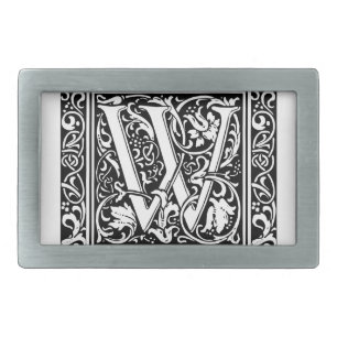 Letter W Medieval Monogram Art Nouveau Rectangular Belt Buckle