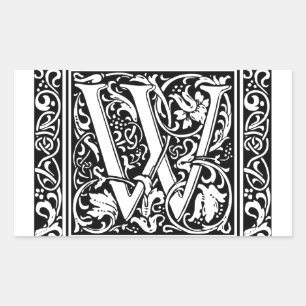 Letter W Medieval Monogram Art Nouveau Rectangular Sticker