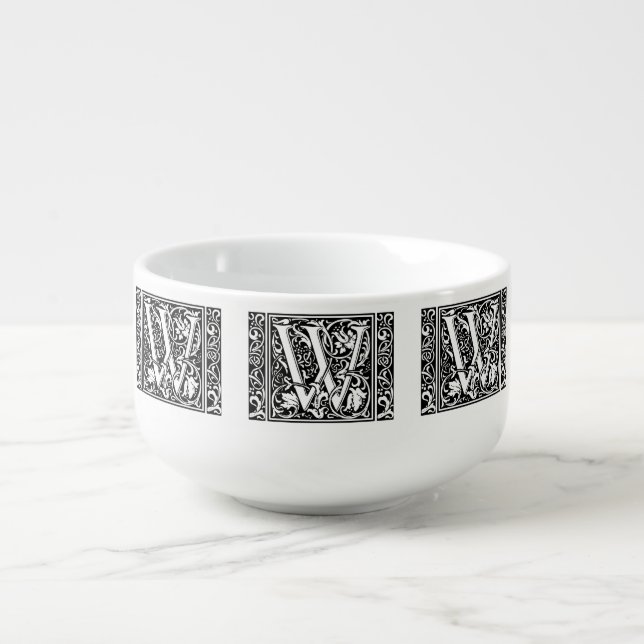 Letter W Medieval Monogram Art Nouveau Soup Mug (Front)