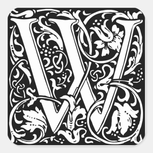 Letter W Medieval Monogram Art Nouveau Square Sticker