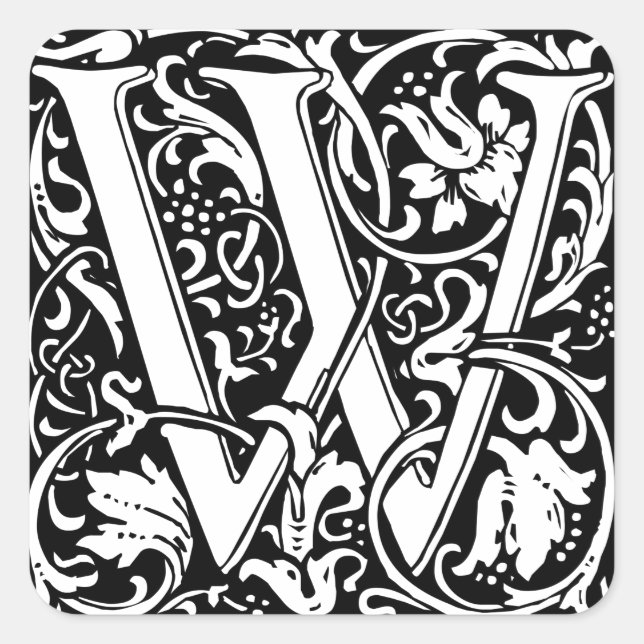 Letter W Medieval Monogram Art Nouveau Square Sticker (Front)