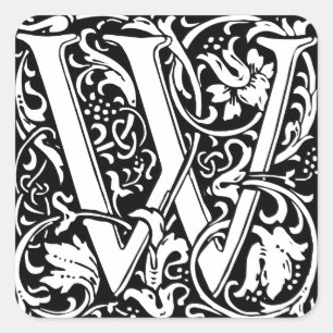 Letter W Medieval Monogram Art Nouveau Square Sticker