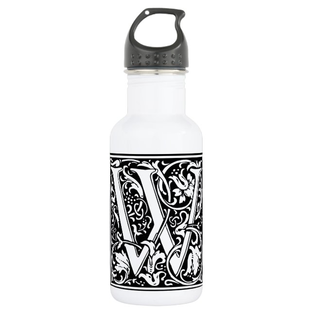 Letter W Medieval Monogram Art Nouveau Stainless Steel Water Bottle (Front)