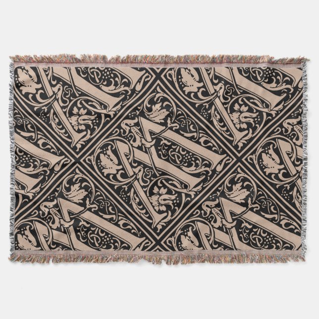 Letter W Medieval Monogram Art Nouveau Throw Blanket (Front)