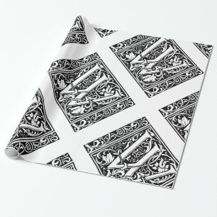 Letter W Medieval Monogram Art Nouveau Wrapping Paper