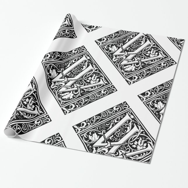 Letter W Medieval Monogram Art Nouveau Wrapping Paper (Unrolled)