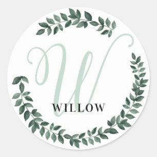 Letter W Monogram Custom Name Minimalist Botanical Classic Round Sticker