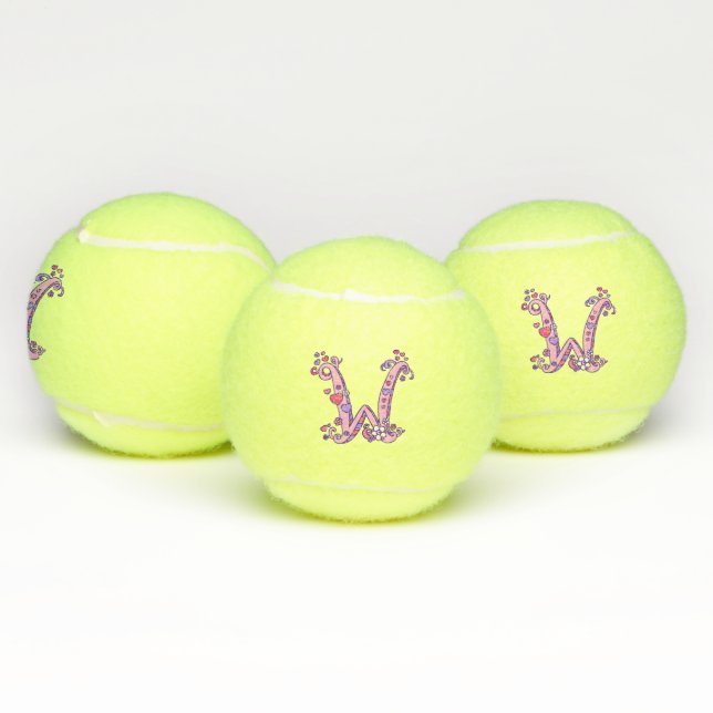 Letter W monogram girls personalized doodle art Tennis Balls (Multi)