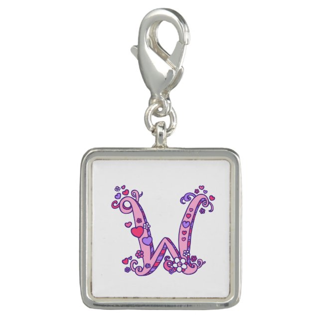 Letter W monogram heart flower pink art charm (Front)
