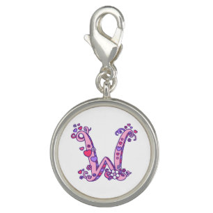 Letter W monogram heart flower pink art charm
