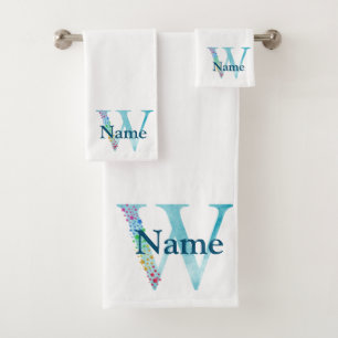 Letter W Monogram Initial Bath Gift Set