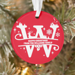 Letter W Monogram Initial Family Name Greeting Ornament