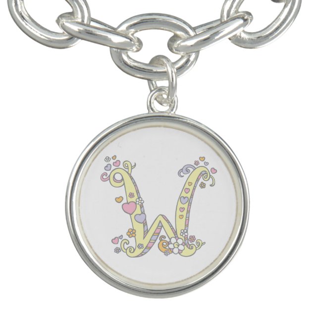 Letter W monogram whimsical charm Bracelet (Design)