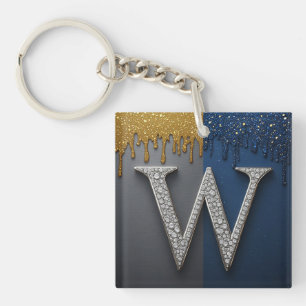 Letter W Monogram With Diamonds Pearls Keychain