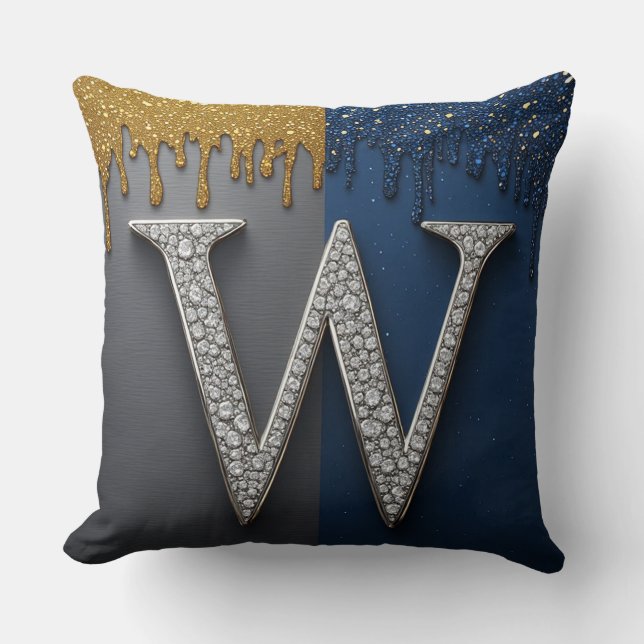 Letter W Monogram With Diamonds Pearls Throw Pillow (Front)