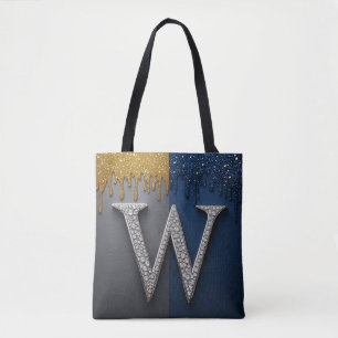 Letter W Monogram With Diamonds Pearls Tote Bag