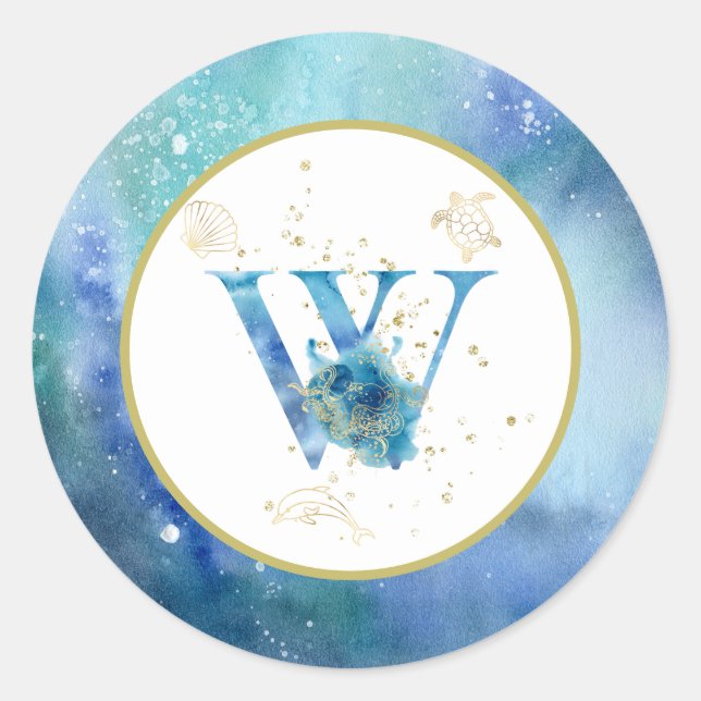 *~*  LETTER W  - Nautical Beach Envelope  Sticker (Front)