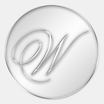 Letter W Script Initial Faux Silver Monogram Favor Classic Round Sticker by FidesDesign at Zazzle