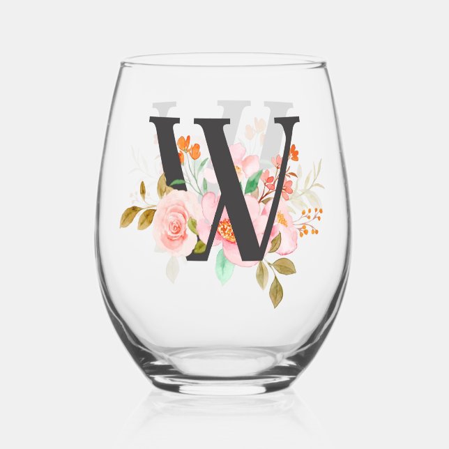 Letter W Stemless Wine Glass (Front)