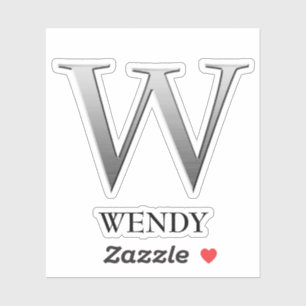 Letter W Two-Tone Silver Gray and Name Sticker