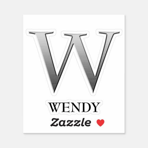 Letter W Two_Tone Silver Gray and Name Sticker