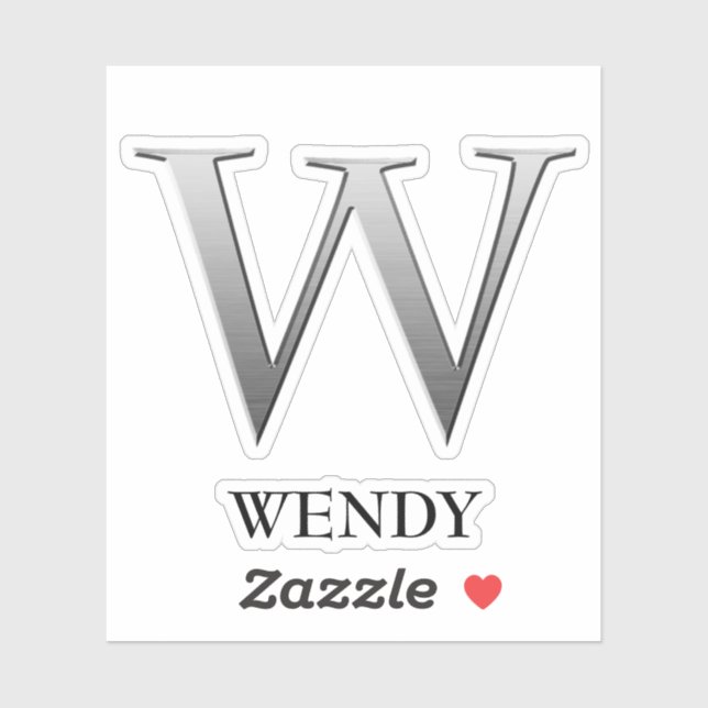 Letter W Two-Tone Silver Gray and Name Sticker (Sheet)