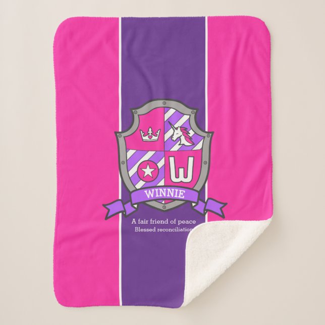 Letter W Winnie name meaning pink purple unicorn Sherpa Blanket (Front)
