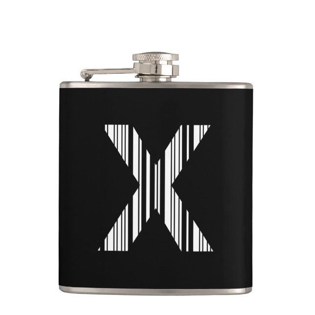 LETTER X BAR CODE First Initial Barcode Pattern Flask (Front)